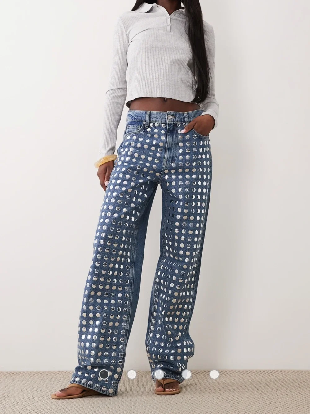 Mango Silver Studded Blue Denim Jeans for Women